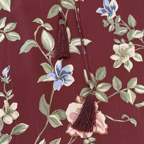 Tommy Bahama Midi Dress Women M Painted Petal Burgundy Floral Bead Sheer Flutter - Picture 4 of 11